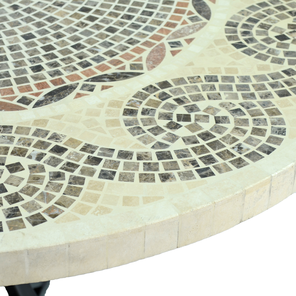 Byron Manor Avignon Mosaic Stone Garden Dining Table With 4 Stockholm Black Chairs