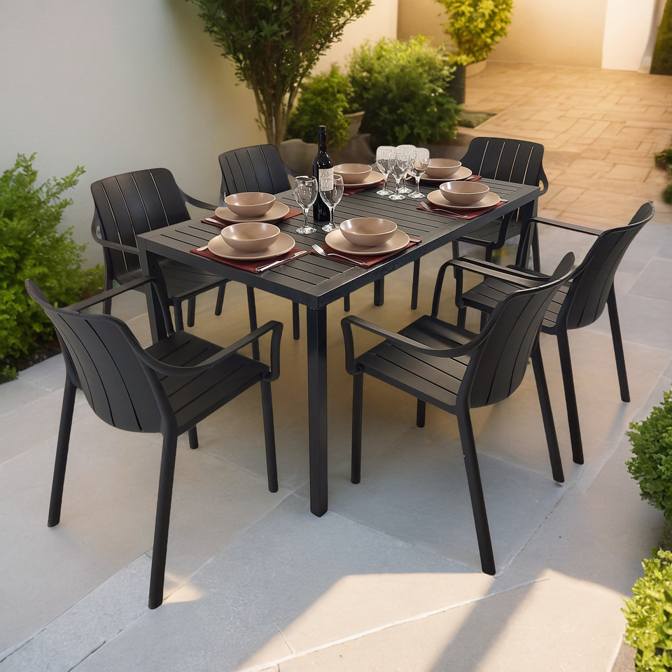 Nardi Cube Garden Dining Table With 6 Tiberina Armchair Set in Anthracite