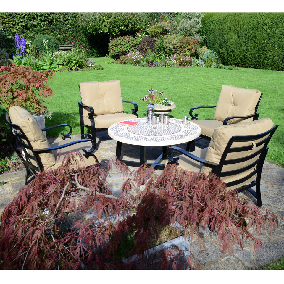 Byron Manor Avignon Garden Coffee Table with 4 Windsor Deluxe Lounge Chair Set