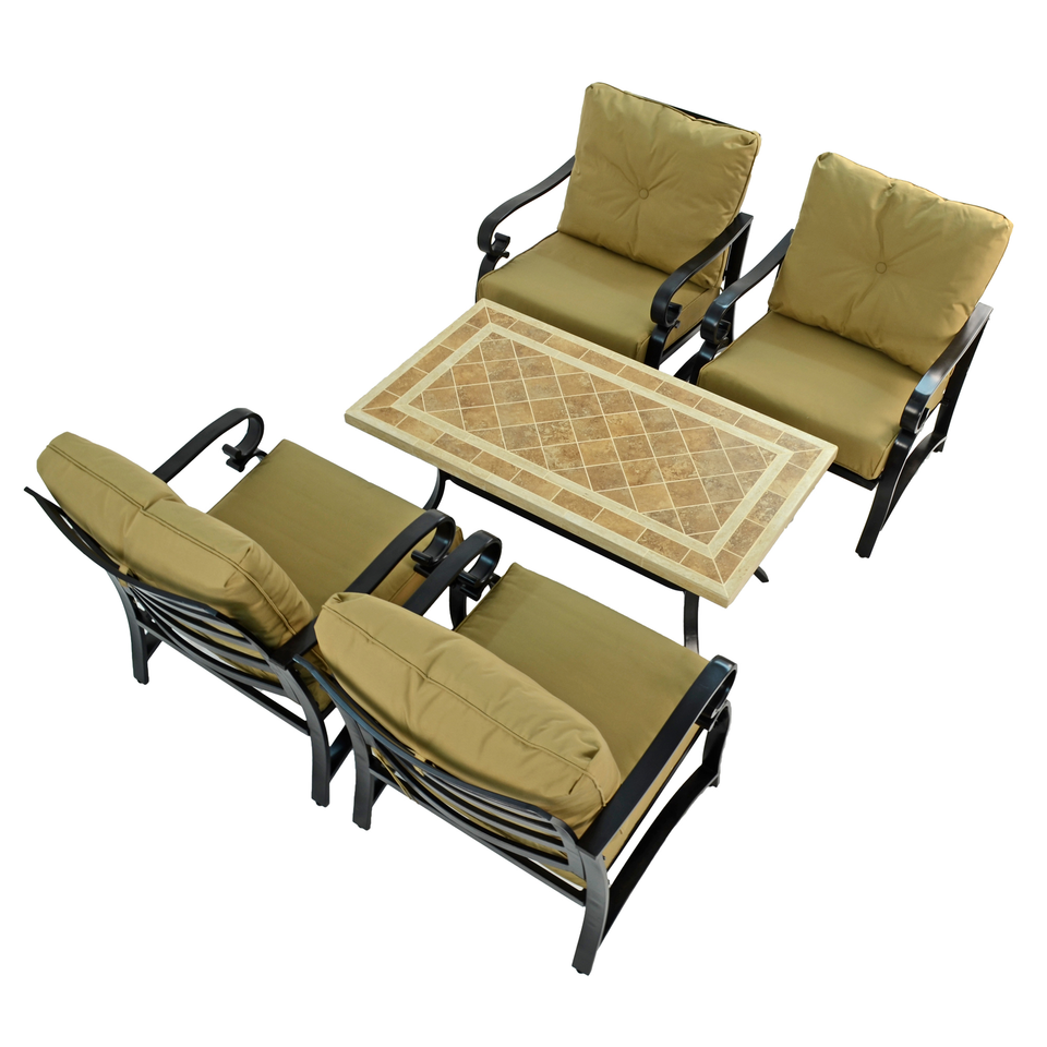Byron Manor Hampton Garden Stone Rectangular Coffee Table with 4 Windsor Lounge Chair Set