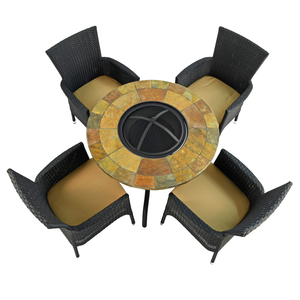Byron Manor Bayfield Firepit Garden Patio Table with 4 Stockholm Black Chairs Set