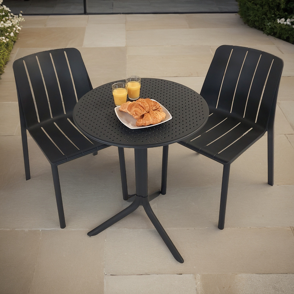 Nardi Step Garden Table With 2 Tiberina Bistrot Chair Set in Anthracite