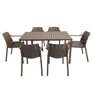 Nardi Cube Garden Dining Table With 6 Tiberina Armchair Set in Turtle Dove