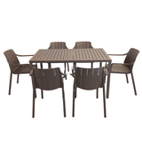 Nardi Cube Garden Dining Table With 6 Tiberina Armchair Set in Turtle Dove
