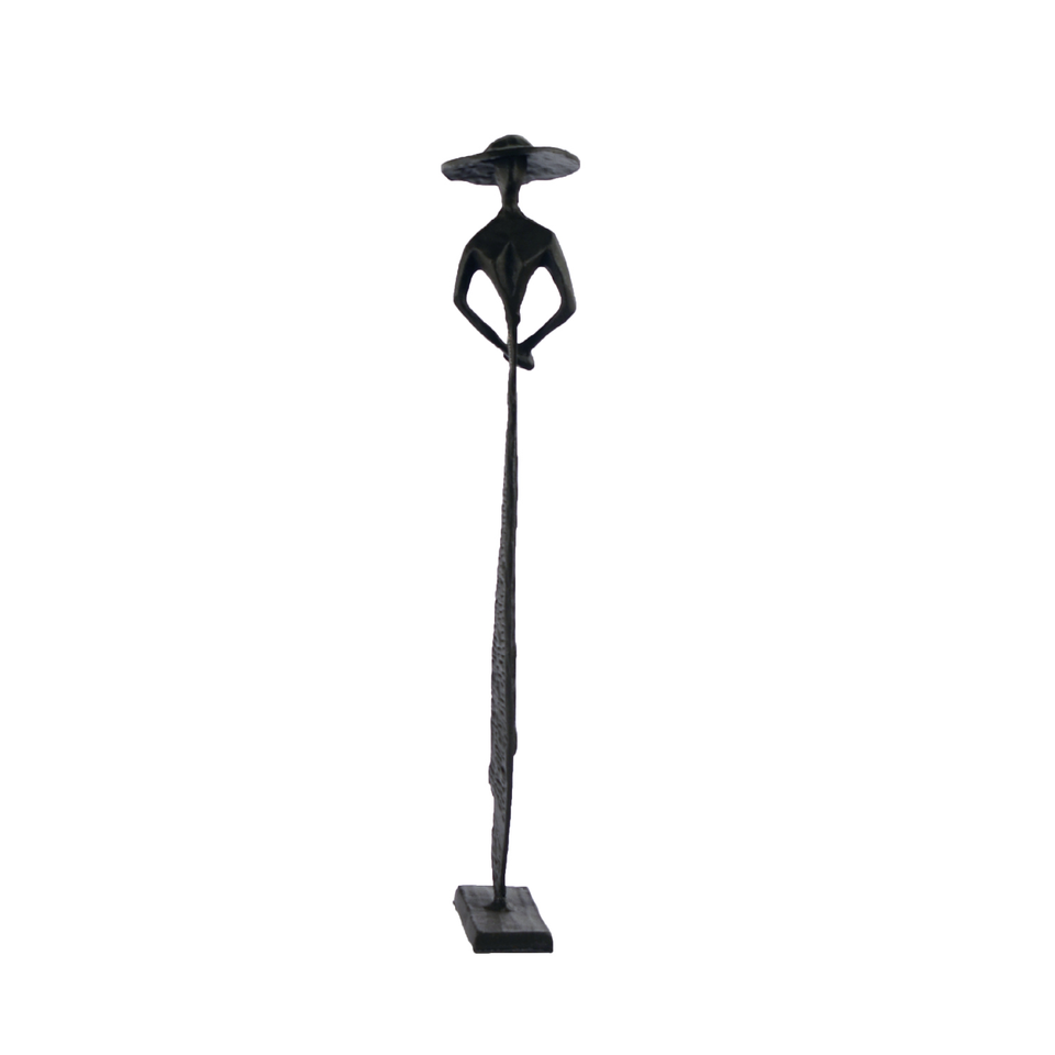 Elur Summer Hat Girl Statue Iron Figurine 33cm in Mocha Brown