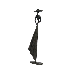 Elur Summer Hat Girl Statue Iron Figurine 33cm in Mocha Brown