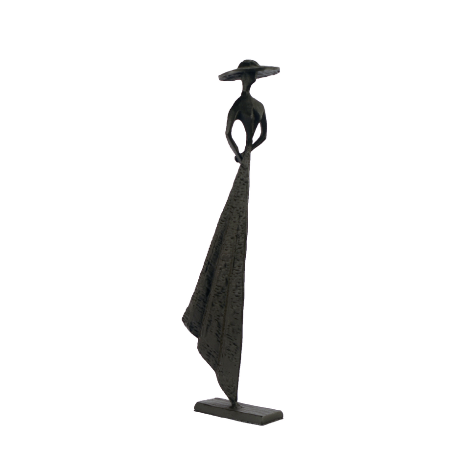 Elur Summer Hat Girl Statue Iron Figurine 33cm in Mocha Brown