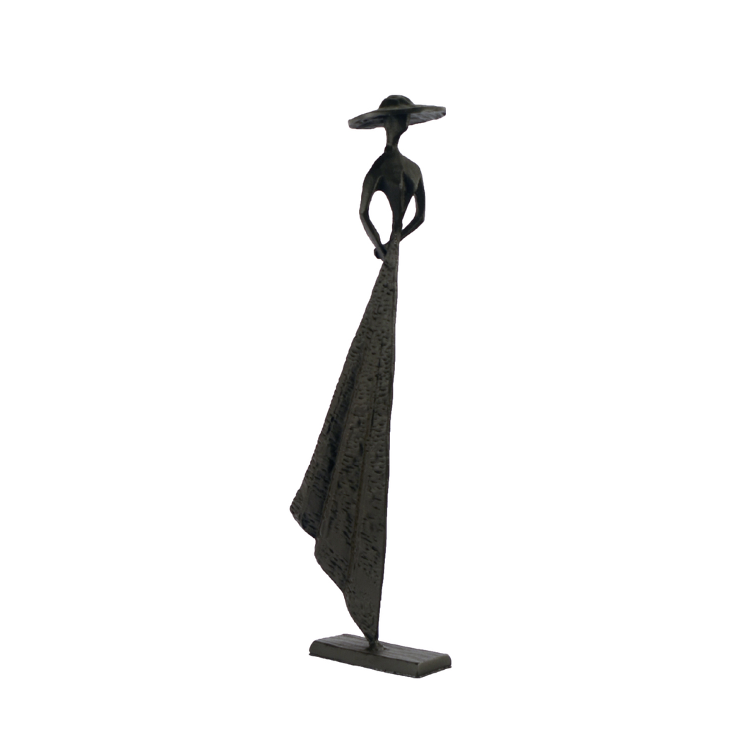 Elur Summer Hat Girl Statue Iron Figurine 33cm in Mocha Brown