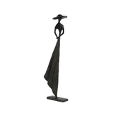Elur Summer Hat Girl Statue Iron Figurine 33cm in Mocha Brown