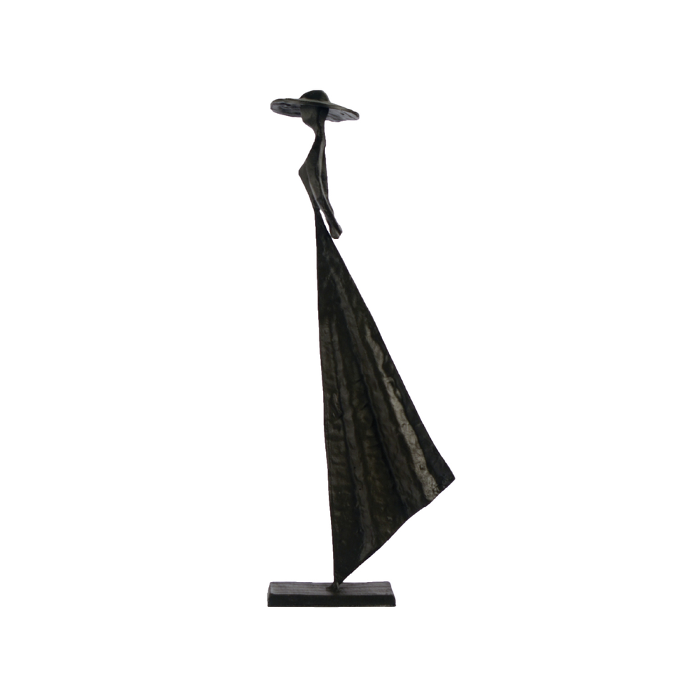 Elur Summer Hat Girl Statue Iron Figurine 33cm in Mocha Brown