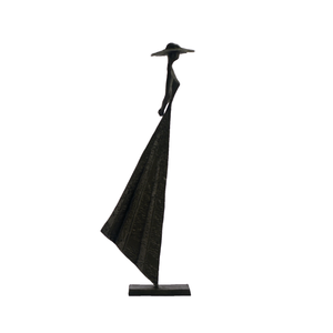 Elur Summer Hat Girl Statue Iron Figurine 33cm in Mocha Brown