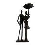 Elur Umbrella Couple Standing Iron Status Figurine 25cm in Mocha Brown