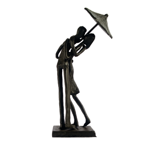Elur Umbrella Couple Courting Iron Status Figurine 21cm in Mocha Brown