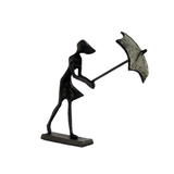 Elur Umbrella Girl In Wind Iron Status Figurine 15cm in Mocha Brown
