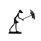 Elur Umbrella Girl In Wind Iron Status Figurine 15cm in Mocha Brown