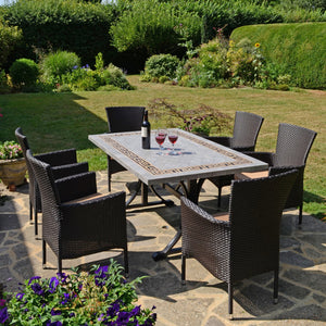 Byron Manor Burlington Stone Garden Dining Table with 6 Stockholm Wicker Brown Chairs