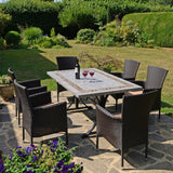 Byron Manor Burlington Stone Garden Dining Table with 6 Stockholm Wicker Brown Chairs