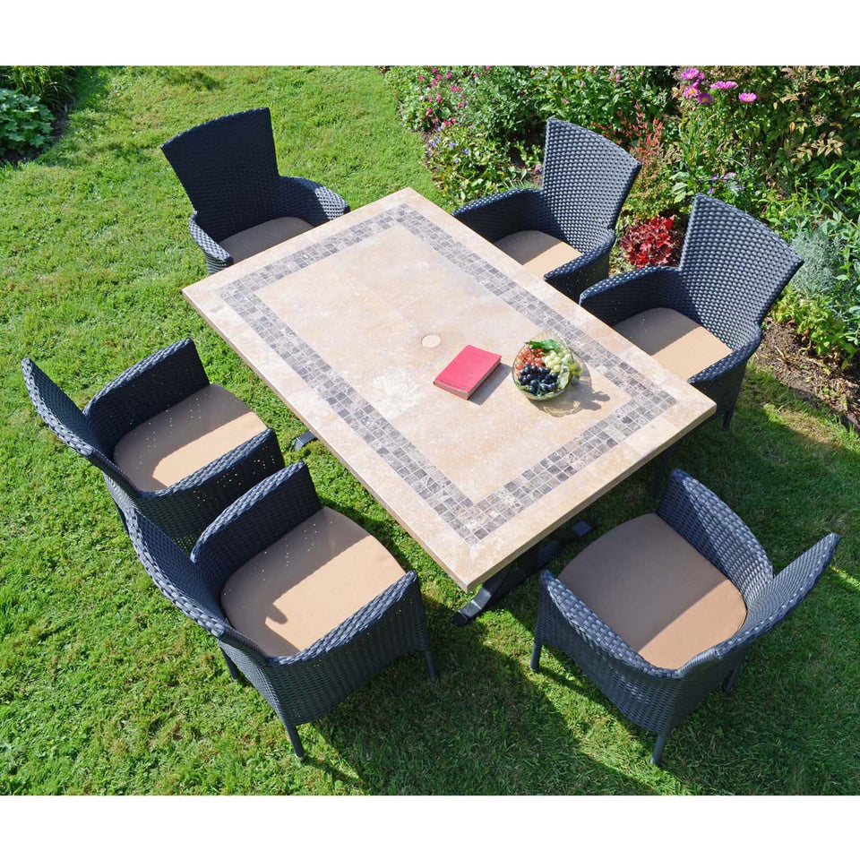 Byron Manor Charleston Stone Garden Dining Table with 6 Stockholm Black Wicker Chairs