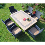 Byron Manor Charleston Stone Garden Dining Table with 6 Stockholm Black Wicker Chairs