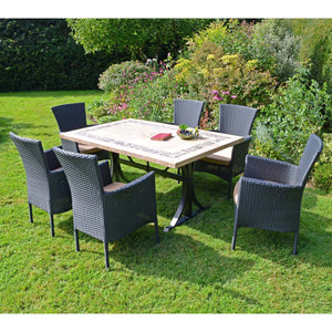 Byron Manor Charleston Stone Garden Dining Table with 6 Stockholm Black Wicker Chairs
