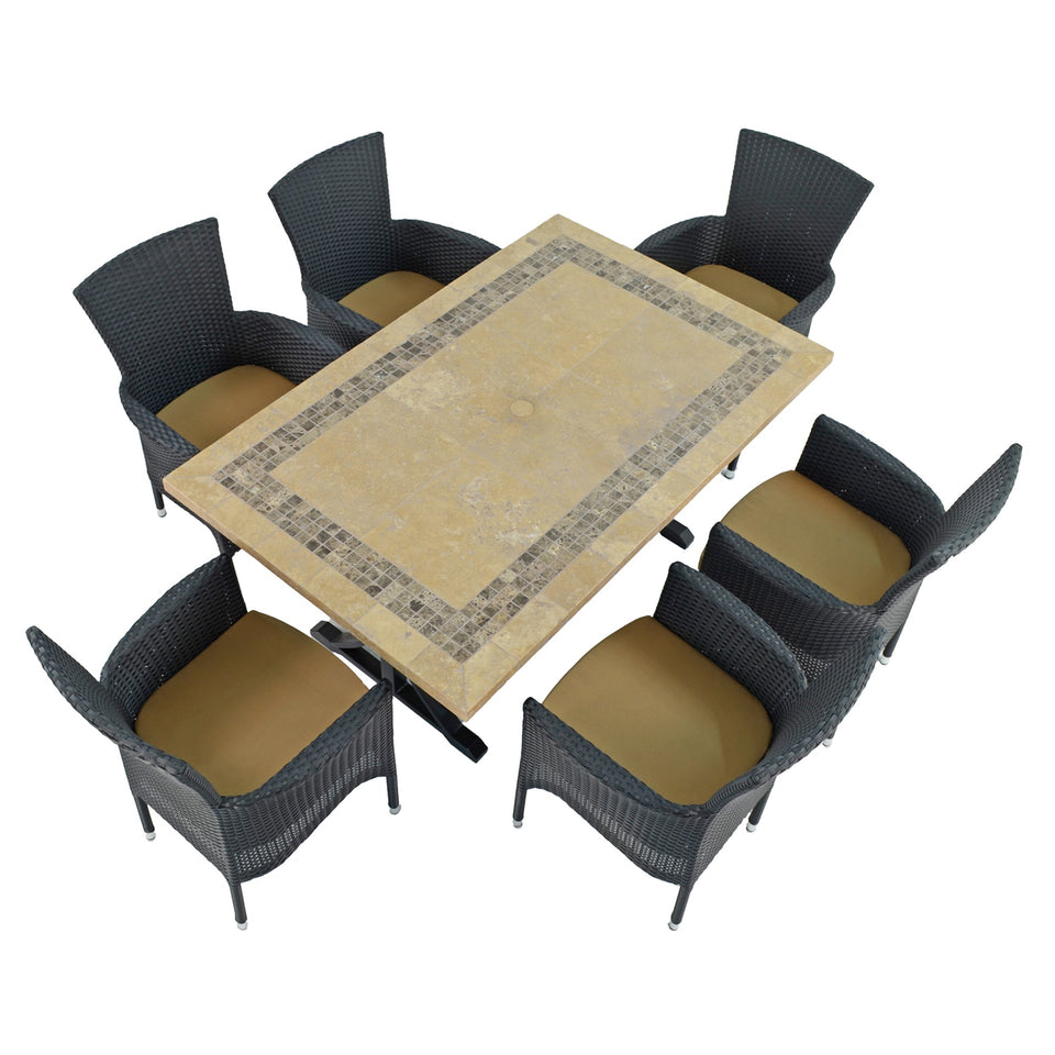 Byron Manor Charleston Stone Garden Dining Table with 6 Stockholm Black Wicker Chairs
