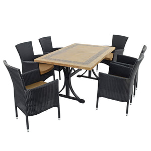 Byron Manor Charleston Stone Garden Dining Table with 6 Stockholm Black Wicker Chairs