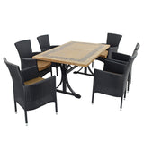 Byron Manor Charleston Stone Garden Dining Table with 6 Stockholm Black Wicker Chairs