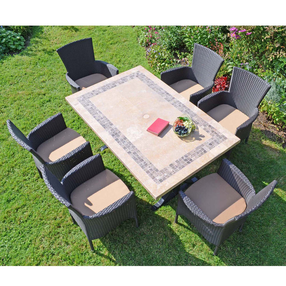 Byron Manor Charleston Stone Garden Dining Table with 6 Stockholm Wicker Brown Chairs