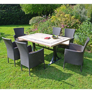 Byron Manor Charleston Stone Garden Dining Table with 6 Stockholm Wicker Brown Chairs