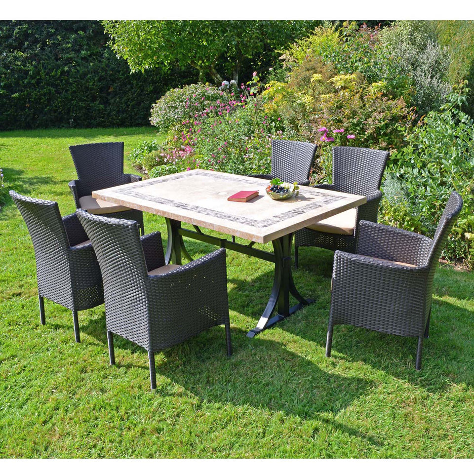 Byron Manor Charleston Stone Garden Dining Table with 6 Stockholm Wicker Brown Chairs