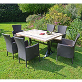 Byron Manor Charleston Stone Garden Dining Table with 6 Stockholm Wicker Brown Chairs