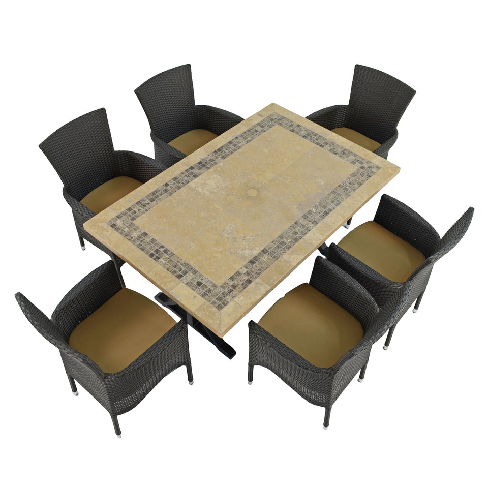 Byron Manor Charleston Stone Garden Dining Table with 6 Stockholm Wicker Brown Chairs