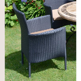 Byron Manor Burlington Stone Garden Dining Table with 6 Stockholm Black Wicker Chairs