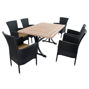 Byron Manor Hampton Stone Garden Dining Table With 6 Stockholm Black Wicker Chairs