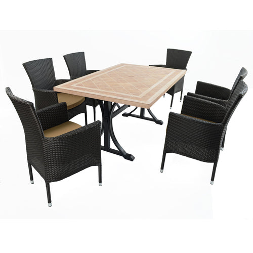 Byron Manor Hampton Stone Garden Dining Table With 6 Stockholm Brown Wicker Chairs