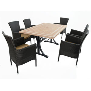 Byron Manor Hampton Stone Garden Dining Table With 6 Stockholm Brown Wicker Chairs