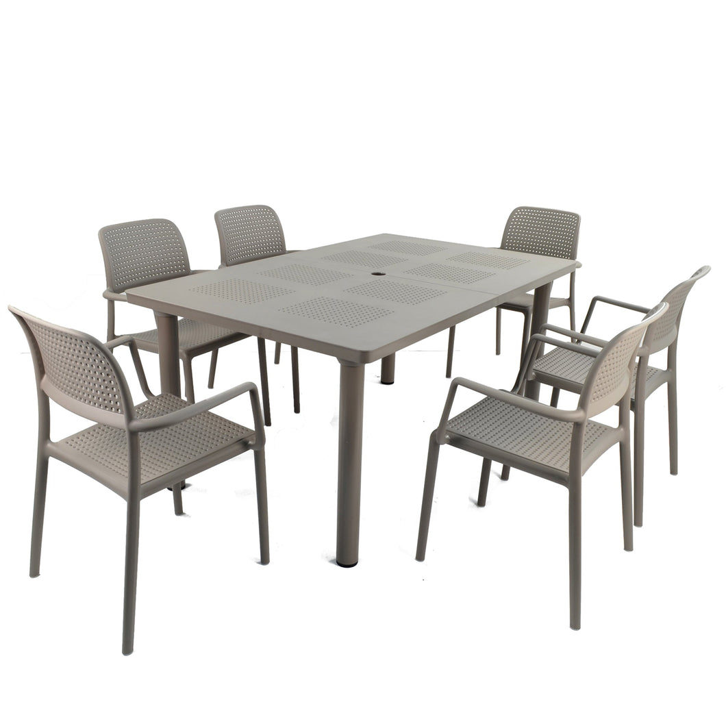 Nardi Turtle Dove Grey Libeccio Extending Table with 6 Bora Chair Set
