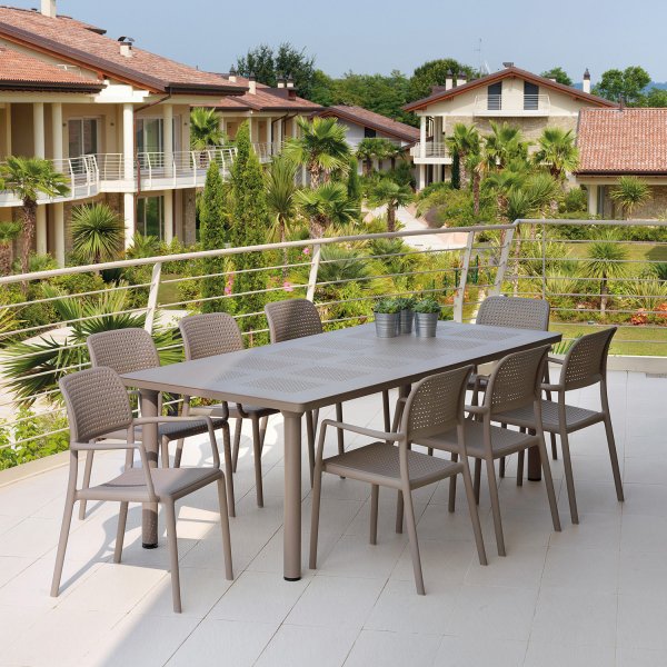 Nardi Turtle Dove Grey Libeccio Extending Table with 6 Bora Chair Set