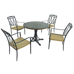 Byron Manor Monterey Stone Garden Mosaic Dining Table with 4 Ascot Chairs
