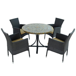 Byron Manor Monterey Stone Mosaic Dining Table with 4 Stockholm Black Wicker Chairs