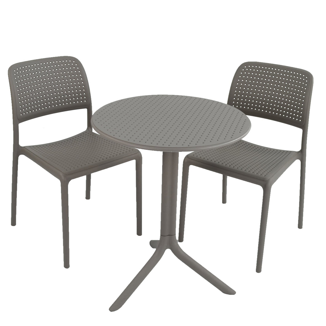 Nardi Turtle Dove Grey Step Table with 2 Bistrot Chair Set
