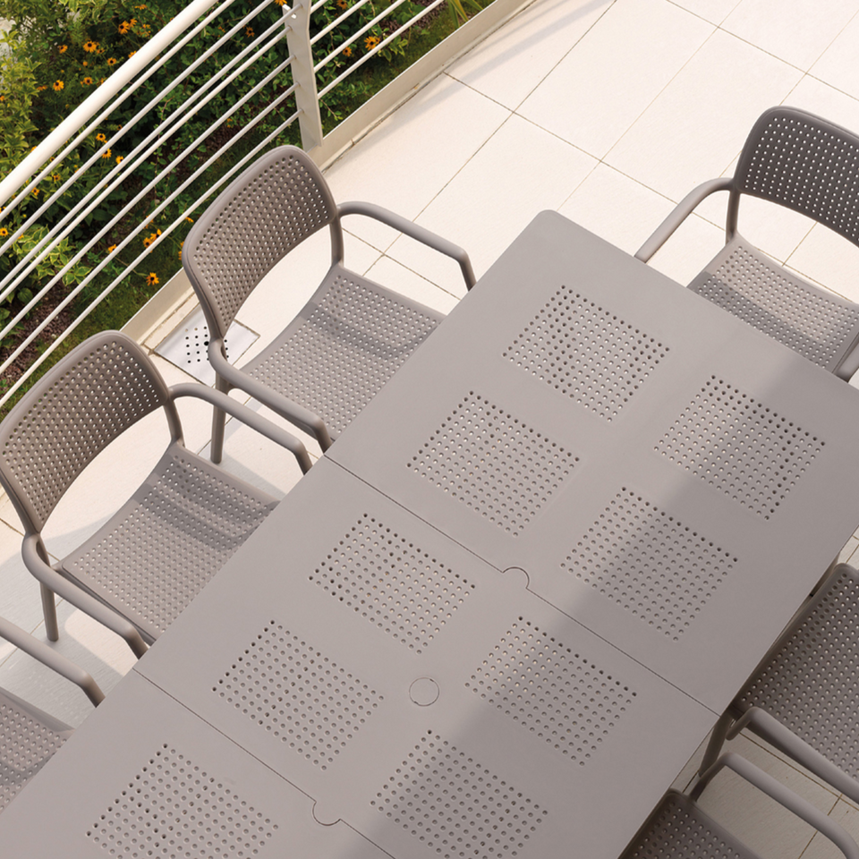 Nardi Turtle Dove Grey Libeccio Extending Table with 6 Bora Chair Set