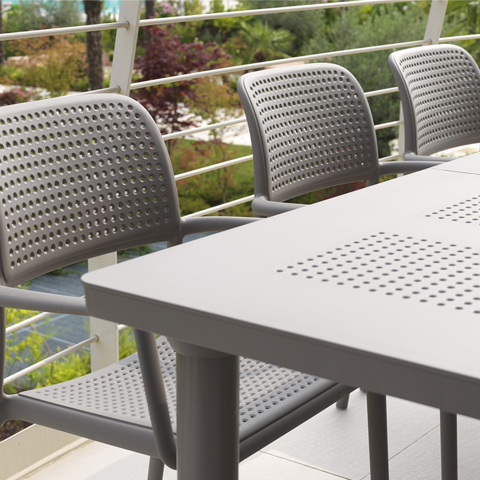 Nardi Turtle Dove Grey Libeccio Extending Table with 6 Bora Chair Set
