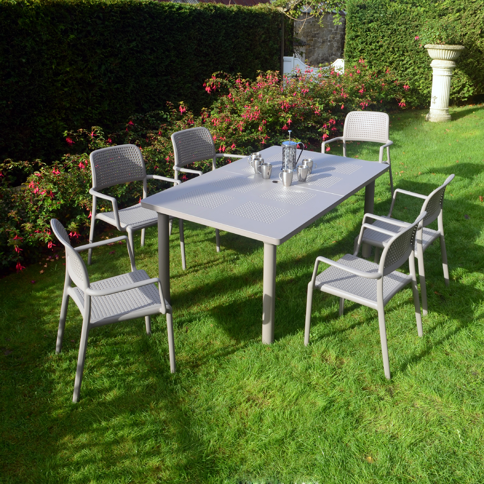 Nardi Turtle Dove Grey Libeccio Extending Table with 6 Bora Chair Set