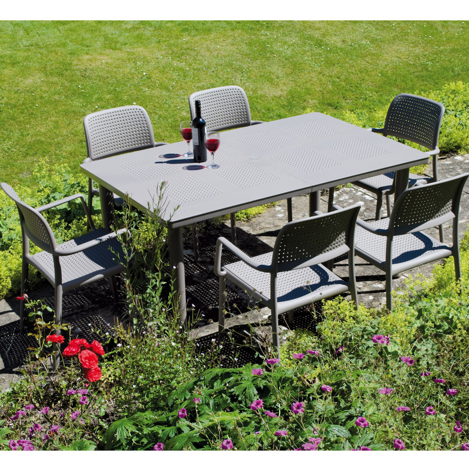 Nardi Turtle Dove Grey Libeccio Extending Table with 6 Bora Chair Set