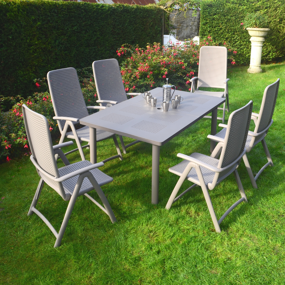 Nardi Turtle Dove Grey Libeccio Extending Table with 6 Darsena Chair Set