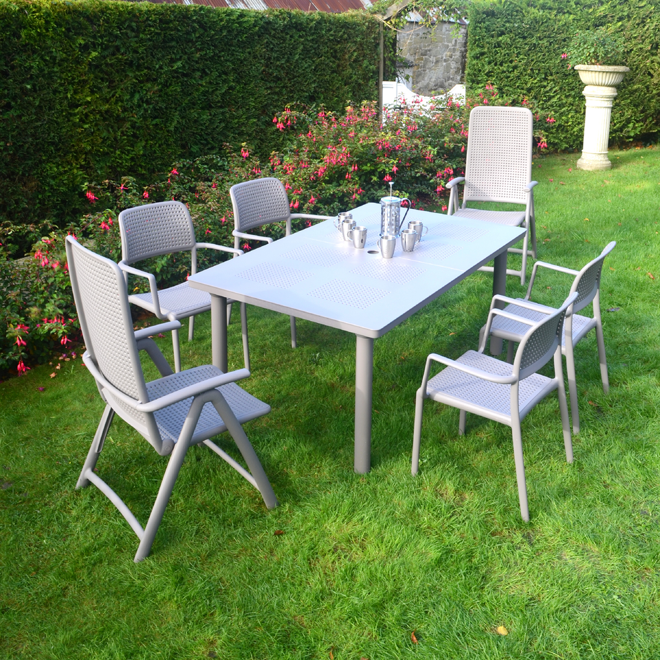 Nardi Turtle Dove Grey Libeccio Extending Table with 2 Darsena & 4 Bora Chair Set