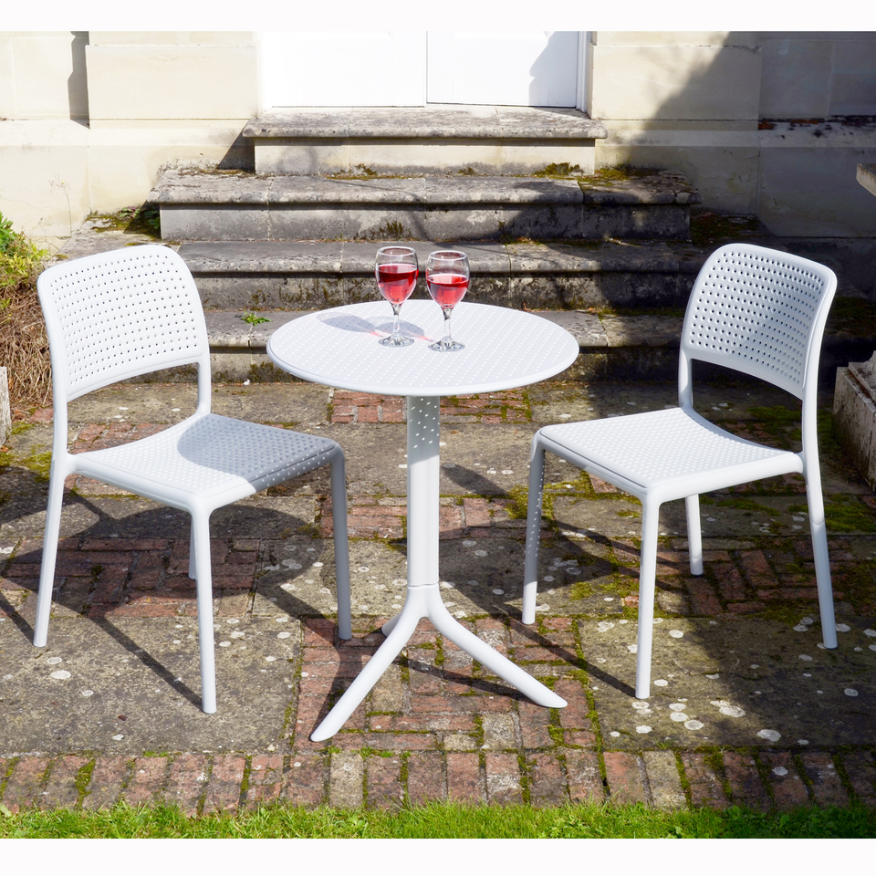 Nardi White Step Table with 2 Bistrot Chair Set