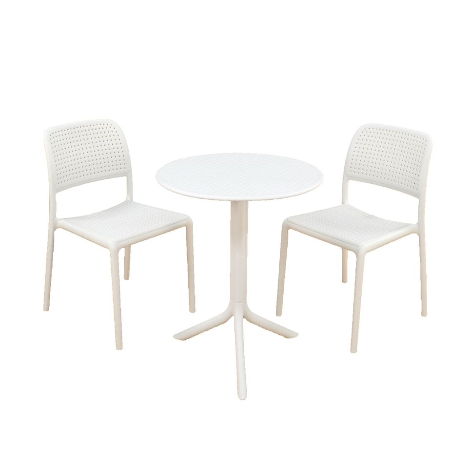 Nardi White Step Table with 2 Bistrot Chair Set