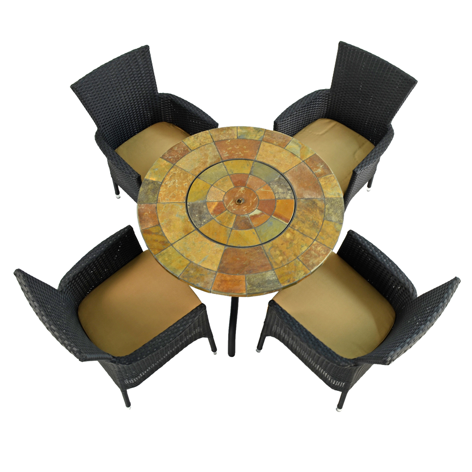 Byron Manor Bayfield Firepit Garden Patio Table with 4 Stockholm Black Chairs Set